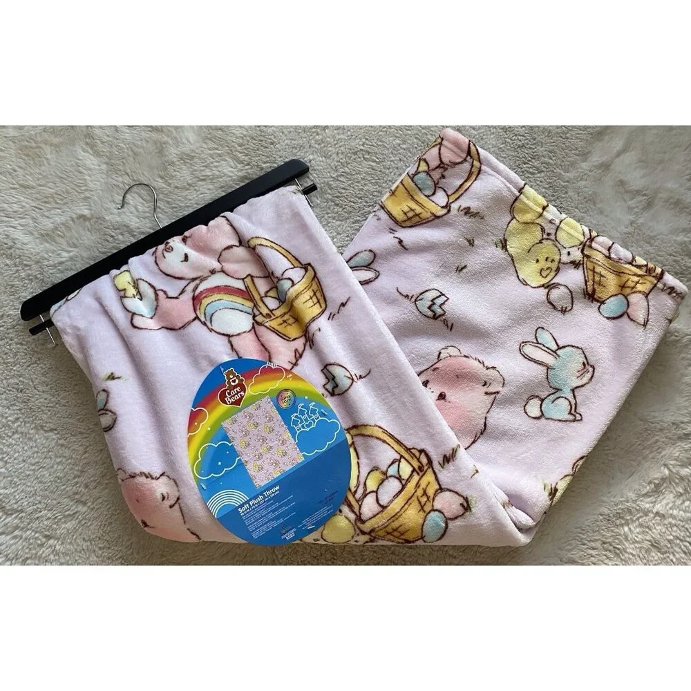 Care Bears Easter Eggs‎ Bunnies Chicks Throw Blanket 50”X 70” Cheer Bear NEW
